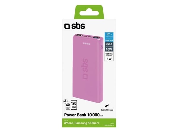 SBS TTBB10000FASTP, 10000 mAh, Lithium Polymer (LiPo), Rosa