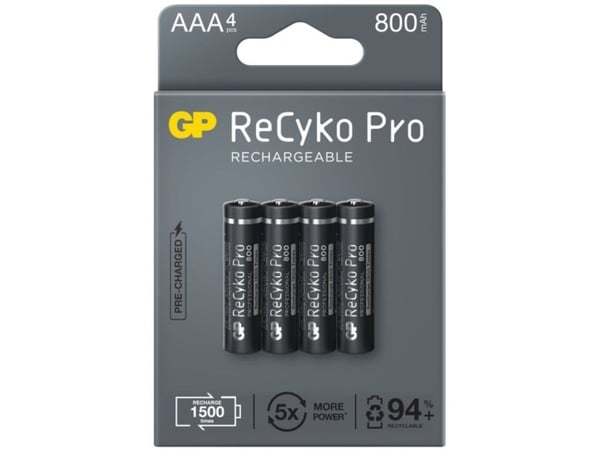 GP Batteries B22184, Oppladbart batteri, AAA, Nikkelmetallhydrid (NiMH), 1,2 V, 4 stykker, 800 mAh