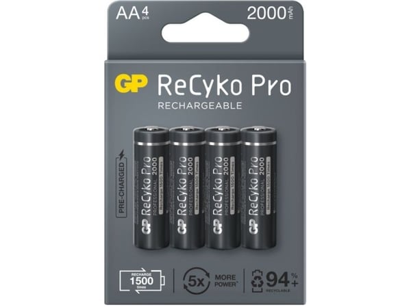 GP Batteries B22204, Laddningsbart batteri, AA, Nickel-metallhydrid (NiMH), 1,2 V, 4 styck, 2000 mAh