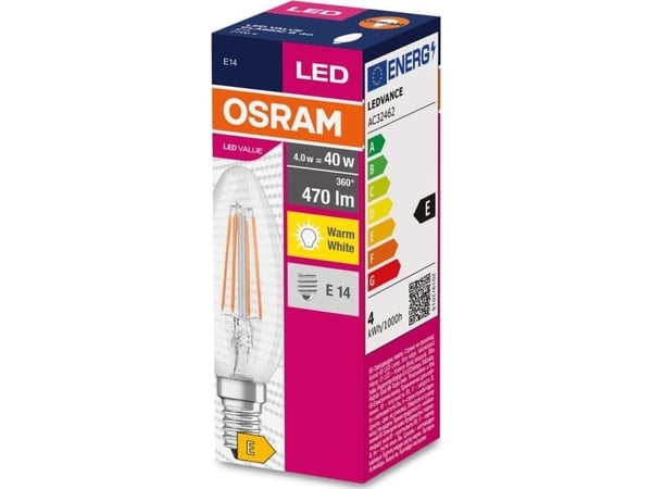 Osram 4058075438637, 4 W, 40 W, E14, 470 lm, 10000 timer, Varm hvit