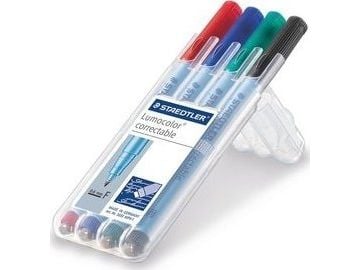 Staedtler Lumocolor correctable 305, 4 kpl, Vihreä, Musta, Sininen, Punainen, Musta, Sininen, Vihreä, Punainen, Polypropeeni (PP), Ohut/medium, 0,6 mm