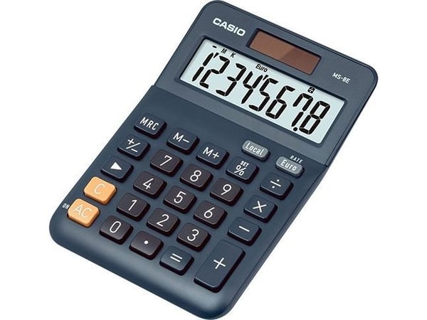 Casio MS-8E, Työpöytä, Näyttölaskin, 10 lukua, Akku, Musta, Harmaa, Oranssi