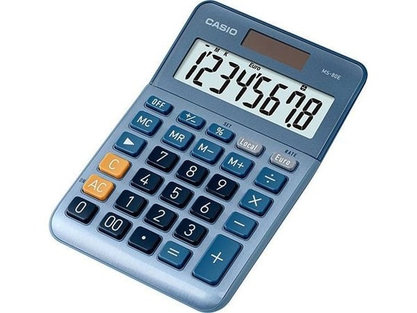 Casio MS-80E - Skrivbordskalkylator - 8 siffror - batteri, solcellspanel - blå