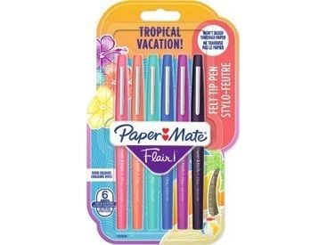 Papermate Flair Tropical, Gelépenn med hette, Sort, Blå, Oransje, Rosa, Lilla, Sort, Blå, Oransje, Rosa, Lilla, Plast, Medium, Medium