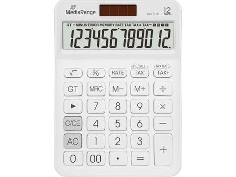 MEDIARANGE MROS191 - Pöytälaskin - Yksinkertainen laskin - 12 numeroa - Paristo/aurinkolaskin - Valkoinen väri