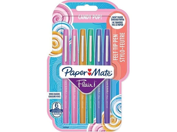Papermate Flair, Medium, 6 farger, Flerfarget, Projektil spiss, 1 mm, Flerfarget