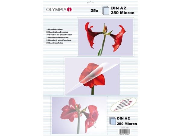 OLYMPIA - 250 mikroner - A2 (420 x 594 mm) 25 stk laminert teip
