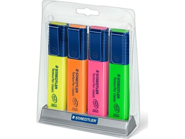 Staedtler Textsurfer classic 364, 4 stykker, Grønn, Oransje, Rosa, Gult, Meisel tupp, Grønn, Oransje, Gult, Rosa, 1 mm, 5 mm