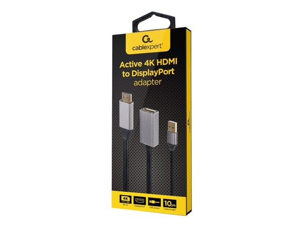 Cablexpert - Video adapter - HDMI hann til USB (kun strøm), DisplayPort - 10 cm - svart - aktiv, 4K 60Hz støtte