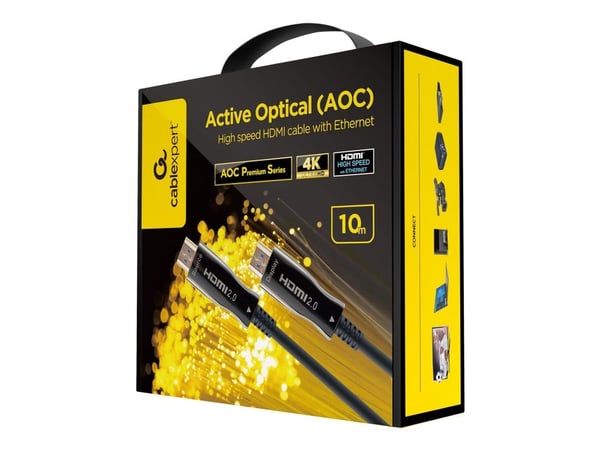 Cablexpert - HDMI-kaapeli Ethernetillä - HDMI uros HDMI uros - HDMI uros - 10 m - Aktiivinen optinen kaapeli (AOC), tukee 21:9 elokuvateatterin kuv...