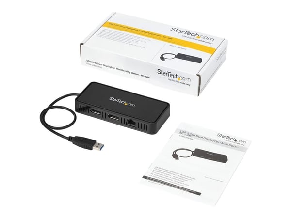 Startech USB 3.0 Mini Dock, Dual Monitor USB-A Docking Station w/ DisplayPort 4K 60Hz Video & Gigabit Ethernet, 1ft (30cm) Cable, Portable USB 3.1 ...
