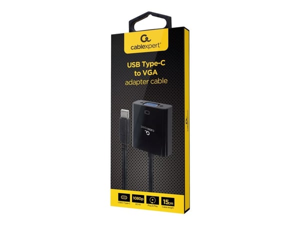 Cablexpert - Video adapter - USB-C (hann) til HD-15 (VGA) (hunn) - 15 cm - 1080p støtte 60 Hz - svart
