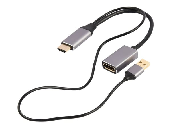 Cablexpert - Video adapter - HDMI hann til USB (kun strøm), DisplayPort - 10 cm - svart - aktiv, 4K 60Hz støtte