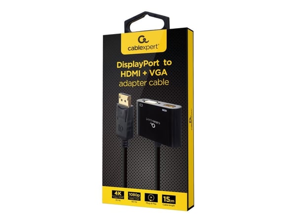 Cablexpert - Videoadapter - DisplayPort han til HDMI, VGA Adapter - 10 cm - lajittelu - 4K60 Hz tuki, 1080p tuki 60 Hz (VGA)