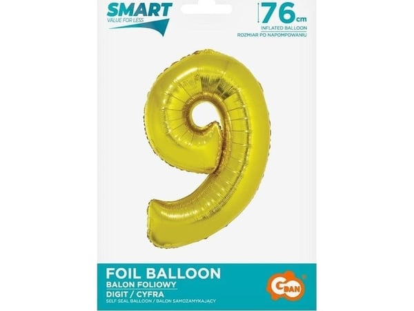 GoDan Folieballong nummer 9 gull Smart 76cm