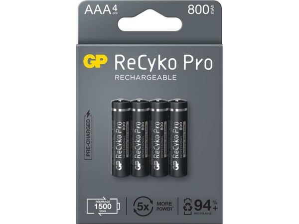 GP Batteries B22184, Oppladbart batteri, AAA, Nikkelmetallhydrid (NiMH), 1,2 V, 4 stykker, 800 mAh