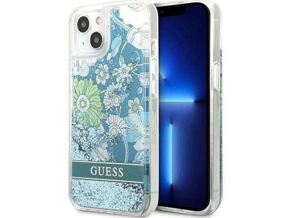 Guess GUHCP13SLFLSN iPhone 13 mini 5,4" grön/grön hårdskal Flower Liquid Glitter
