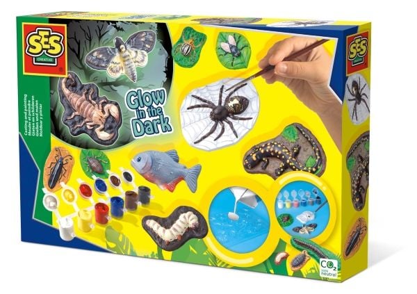 SES Creative Children''s Scary Animals Glow in the Dark Casting and Painting Set, Gipsgjutnings-/målarkit för barn, 5 År, Multifärg