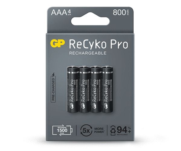 GP Batteries B22184, Oppladbart batteri, AAA, Nikkelmetallhydrid (NiMH), 1,2 V, 4 stykker, 800 mAh