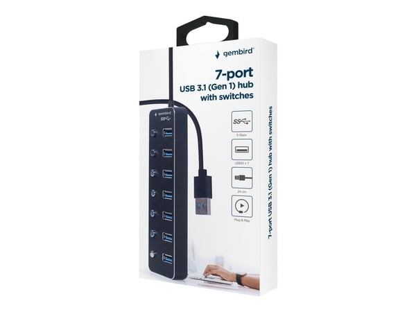 Gembird - Hub - with switches, black - 7 x USB 3.1 Gen 1 - stasjonær