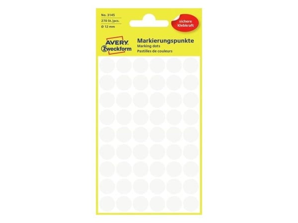 Avery Zweckform Colour Coding Dots 3145 - Papir - permanet adhesiv - hvit - 12 mm rund 270 stk merkelapper