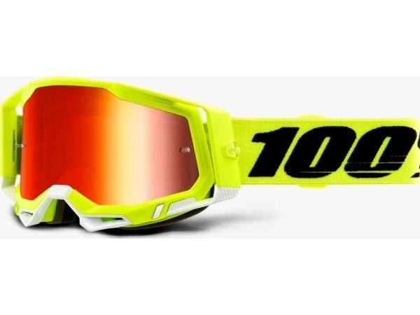 100 % Goggles 100 % RACECRAFT 2 ATTACK GUL (Red Mirror Anti-Fog Linse, LT 38%+/-5% + Clear Anti-Fog Linse, LT 88%-92% + 10 Skids) (NY)