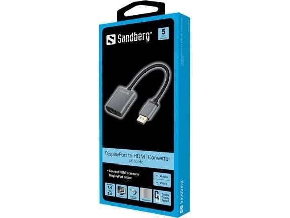Sandberg - Video adapter - DisplayPort hann til HDMI hunn - 20 cm - 4K-støtte