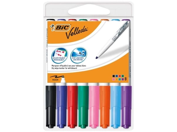 Whiteboardpenna BIC Velleda 1741 blandade färger 8-pack