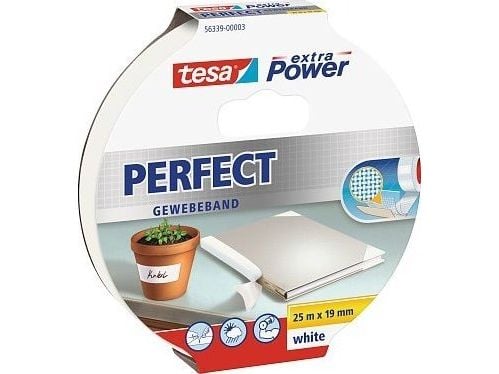 Tesa extra Power Perfect - Tekstiltape - 19 mm x 25 m - hvit