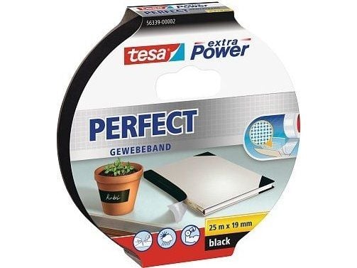 TESA 56339-02, 25 m, Sort, Stoff, Fotoark kartong, Papir, Sterk, 1,9 cm