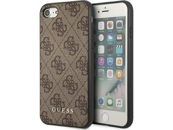 Guess 4G metall gull-logo-etuifordeksel til iPhone SE 2022/2020/7/8 - brun