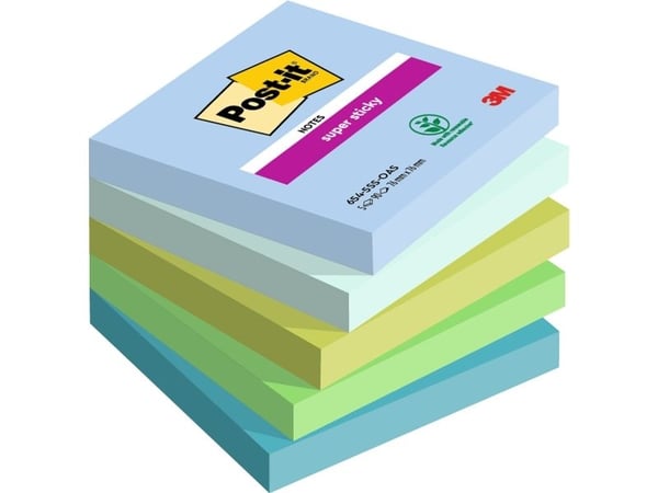 Post-It 654-5SS-OAS, Neliö, Sininen, Vihreä, Paperi, 76 mm, 76 mm, 90 arkkia