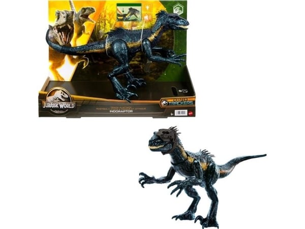 Jurassic World Track ''n Attack Indoraptor-actionfigur, dinosaurleker, 4 år, Svart, Gull, Plast