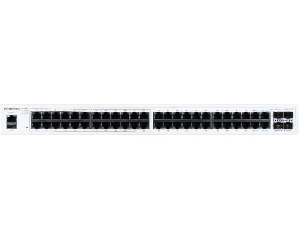 Fortinet FortiSwitch 148F-POE - Switch - Styrt - 24 x 10/100/1000 + 24 x 10/100/1000 (PoE+) + 4 x 10 Gigabit SFP+ - luftflyt fra side til bakside -...