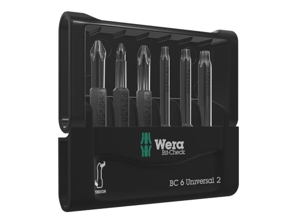 Wera Bit-Check 6 Universal 2 SB - Skruvmejselbitsats - 6 delar - torx, phillips, pozidriv - T15, T20, T25, PH2, PZ1, PZ2 - hexagonalt - längd: 50 mm