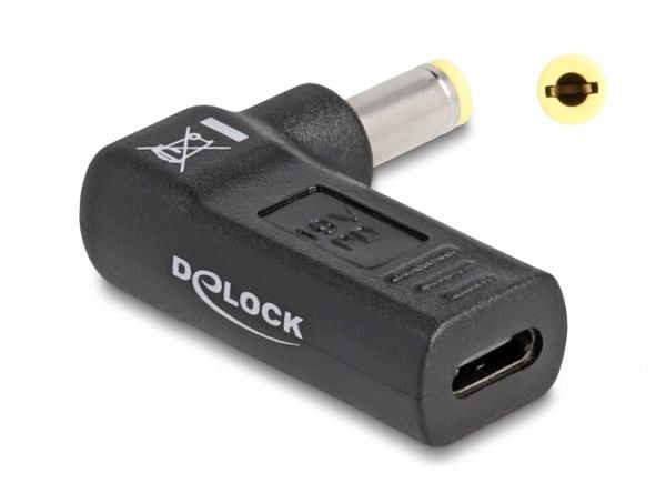 Delock - Strømadapter - USB-C (hunn) til 5,5 x 2,5 mm DC-jakk (hann) - 19 V - 3 A - vinklet - svart