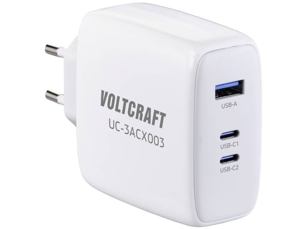 VOLTCRAFT GaN VC-13079915 USB-lader innendørs Utgangsstrøm (maks.) 5 A 3 x USB-C®, USB-A USB-strømforsyning (USB-PD) (VC-13079915)