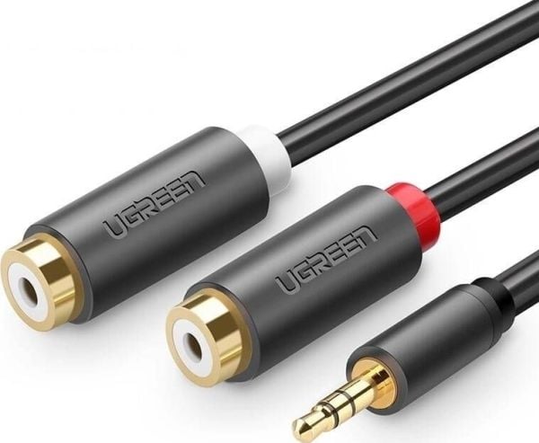 UGREEN AV109 Hannkabel 3,5 mm Jack til 2x RCA hunn (Cinch) 0,25 m (svart)
