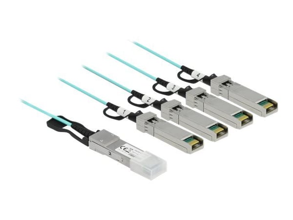 Delock - Direktekoblingskabel - QSFP+ (hann) til SFP+ (hann) - 10 m - 3 mm - fiberoptisk - SFF-8436 - Active Optical Cable (AOC) - akvamarin