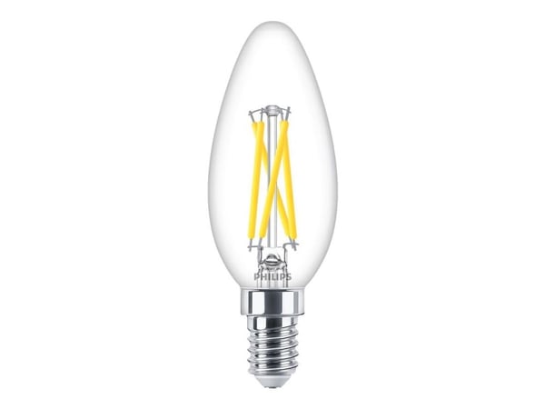 Philips - LED-filamentlyspære - form: B35 - klar finish - E14 - 2.5 W (ekvivalent 25 W) - klasse D - varmt hvitt lys - 2200-2700 K