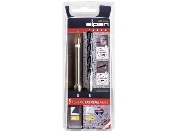 Alpen glass- og flisebor-sett 2 deler 10 mm 1/4 (6,3 mm), sylindrisk skaft 1 sett