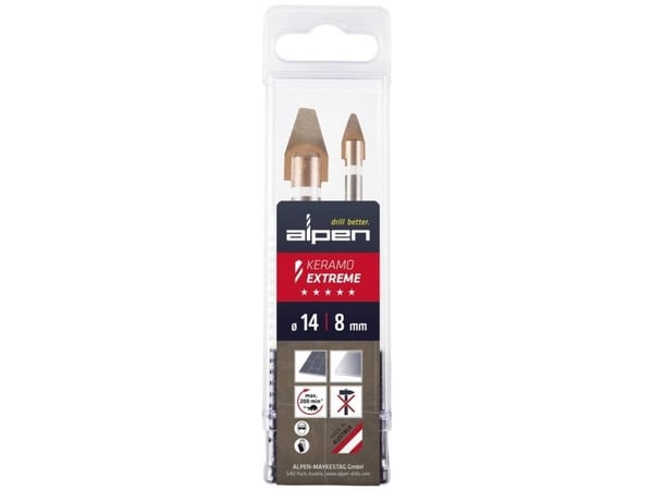 Alpen bor- og flisesett for glass 10 mm 1/4 (6,3 mm) sylinderskaft (2 stk)