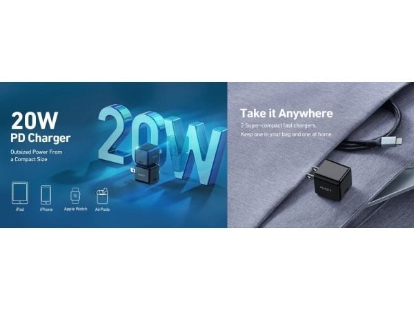 PA-F5 OEM Musta Mini verkkovirtalaturi 1xUSB-C 20W PD Virransyöttö