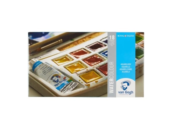 Van Gogh Water Colour Plastic Case Set with 18 Colours in Half Pans and 2 Colours in 10ml Tube