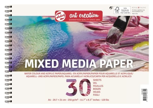 Talens Art Creation blandteknikkpapir | 29,7 x 21 cm (A4), 250 g, 30 ark