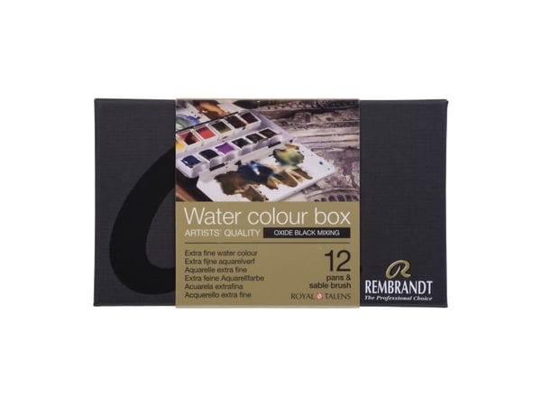 Rembrandt akvarell metallfargetinsett Oxide Black blanding/dagslys fargeutvalg 12 panner + pensel