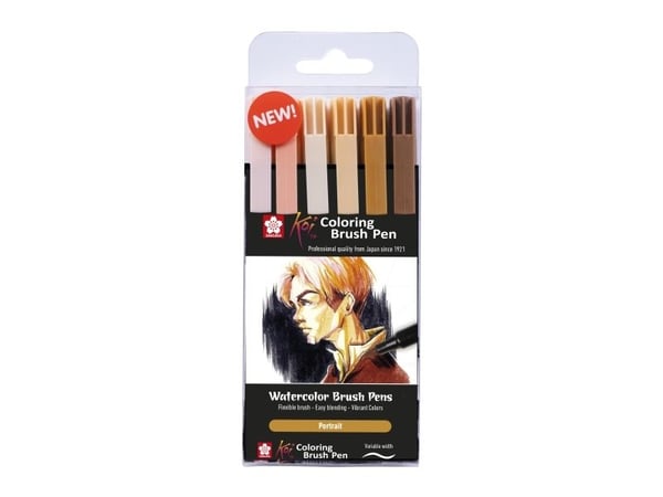 Sakura Koi Coloring Brush Pen-sett Portrait | 6 farger