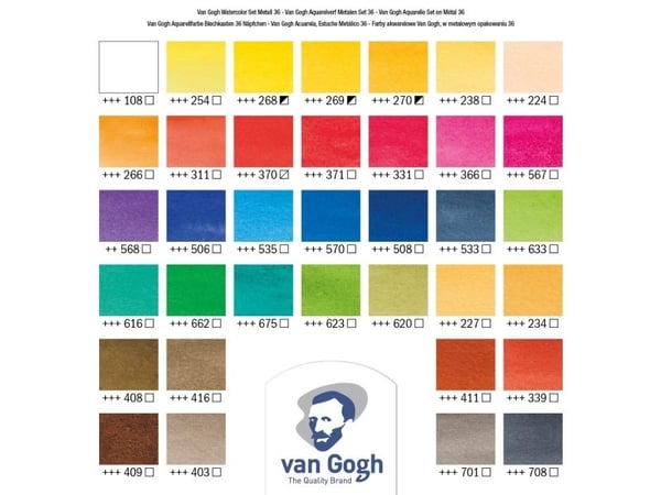 Van Gogh akvarellsett i metallboks | 36 half pans + pensel