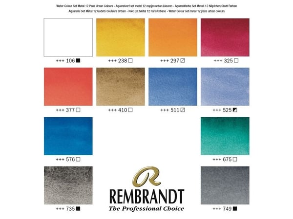 Rembrandt akvarell i metallboks Urban Cityscape Color Selection | 12 farger + pensel