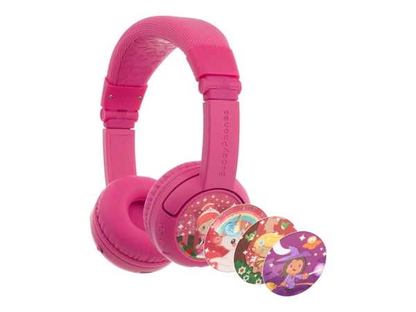 Onanoff BuddyPhones PLAY+ - Hodetelefoner med mikrofon - on-ear - Bluetooth - trådløs, kablet - rosenrosa